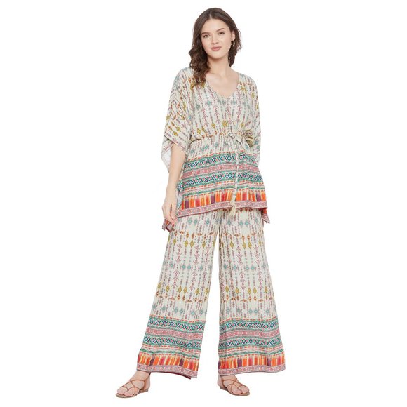 Geometric Printed Light Green Rayon Co-Ord Set for Women by Gypsie Blu - Picture 4 of 6